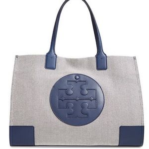 💯 Authentic Tory Burch Navy Ella Canvas Tote